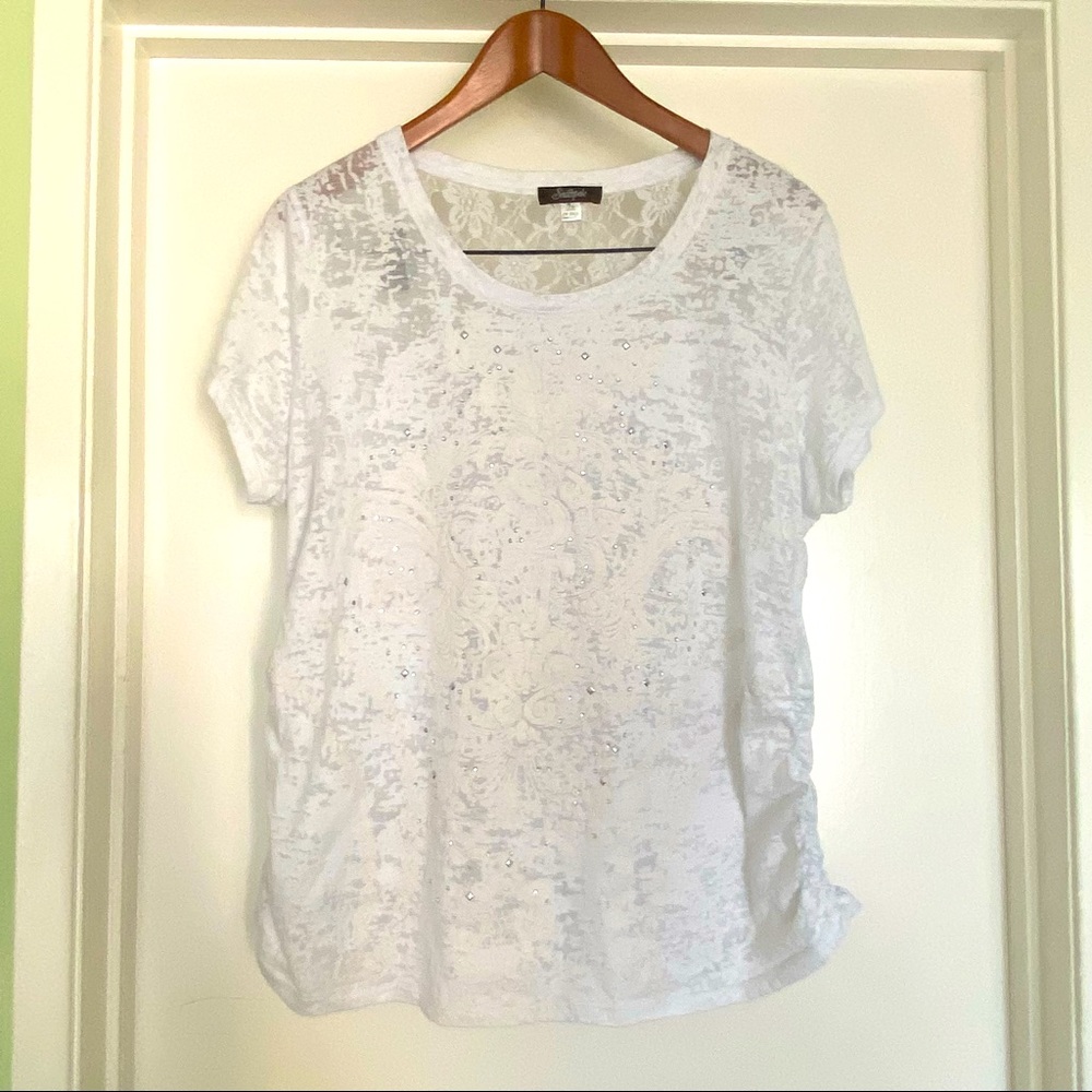 White embelished short sleeve shirt